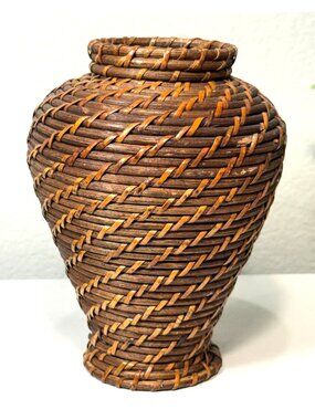Handwoven Sweetgrass Basket Vase Vintage